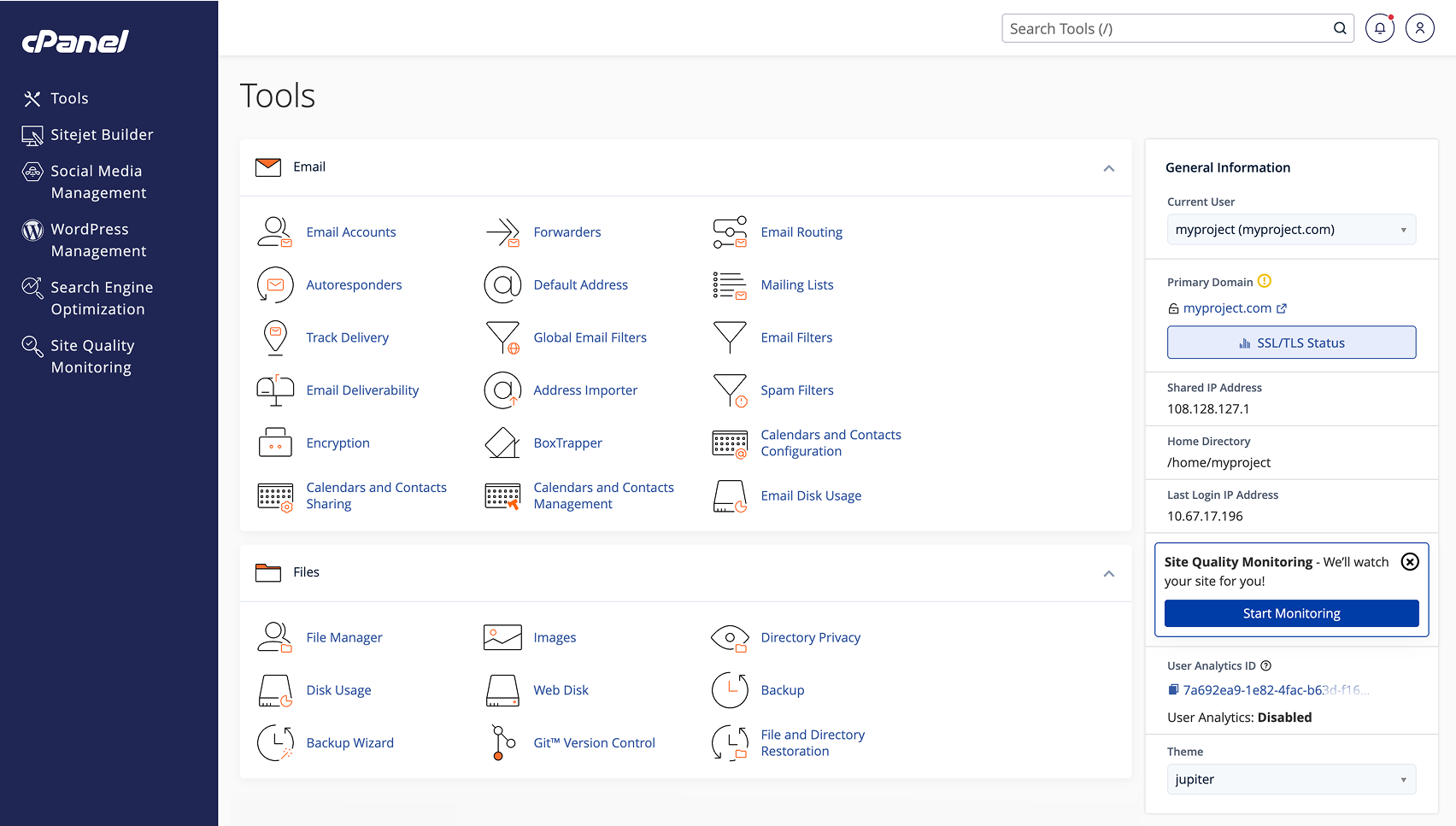Linceris Web Hosting Control Panel - cPanel Dashboard for Website Management