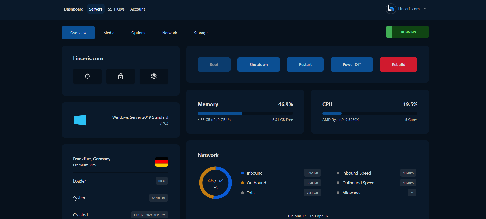 Linceris VPS Control Panel